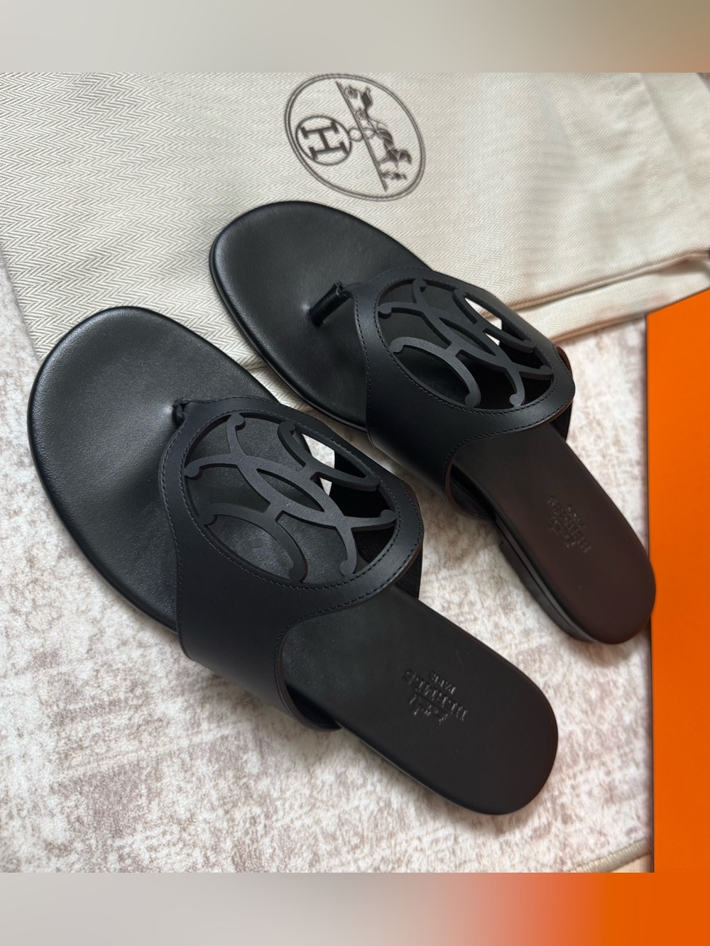 Hermes Mage Black Leather Sandal